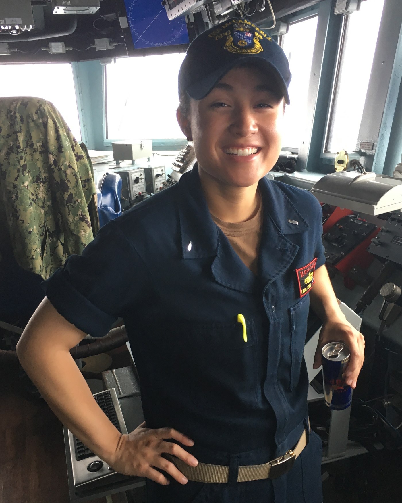 Gabby Fong on the bridge of the USS McCAMPBELL
